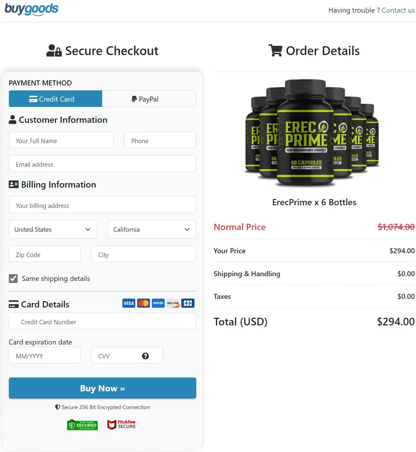 ErecPrime - Order Page